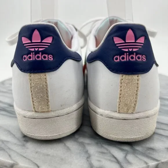 Adidas Mens 7.5 Superstar Shoe White Leather Multi Jagged Shell Toe Sneaker - Picture 5 of 13
